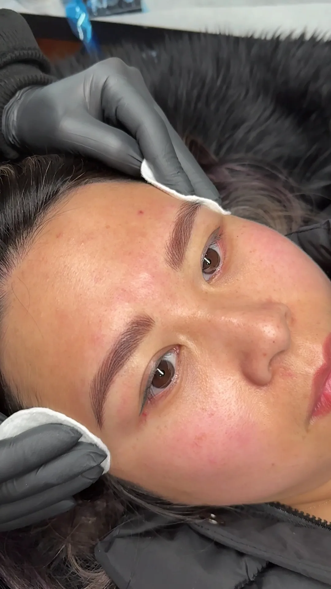 Ombré nano brows freshly tattooed on a client at Tina Beauty