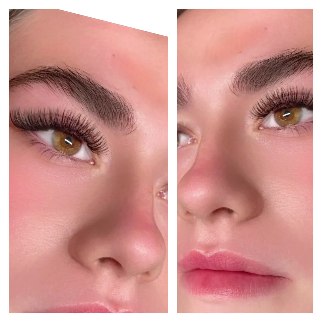Eyelash extension before and after — classic and volume lashes