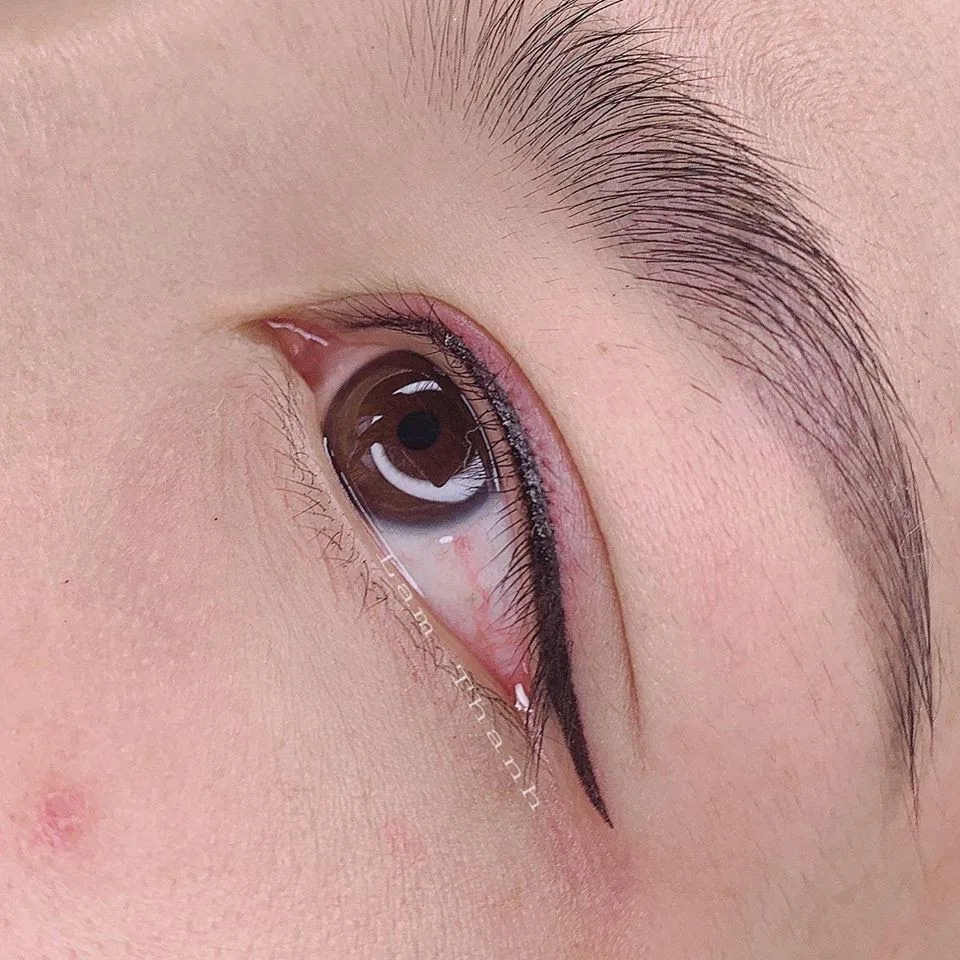 Eyeliner tattoo and groomed brow close-up — Tina Beauty Springvale South